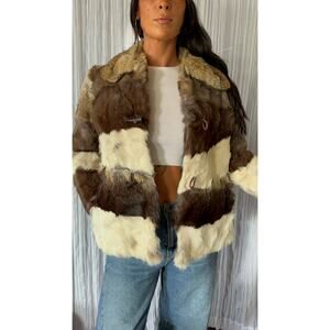 Vintage 80's Tri-Color Fur Coat – Brown, Cream, and Tan